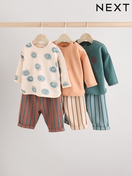 Diseño de caras en color verde azulado - Baby Top and Leggings 100% Cotton Set 6 Pack (925726) | 46 € - 48 €