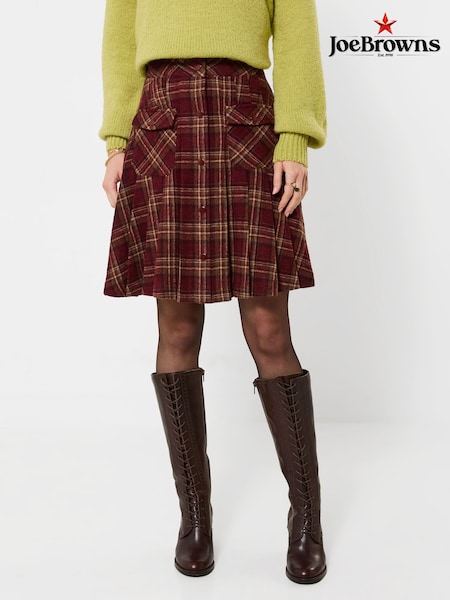 Red - Joe Browns Checked Pleated Mini Skirt With Pockets
