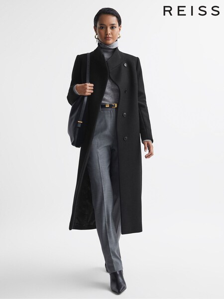 Reiss Black Mischa Tailored Wool Blend Longline Coat (925809) | $755