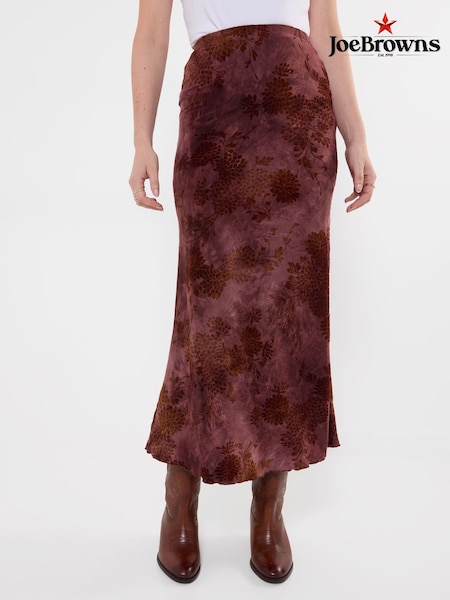 Red - Joe Browns Floral Flocked Maxi Skirt With Washed Effect