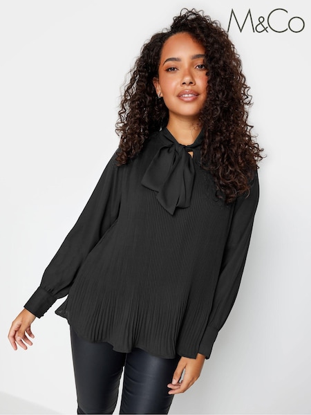 M&Co Black Pleated Bow Blouse (925895) | €21.50