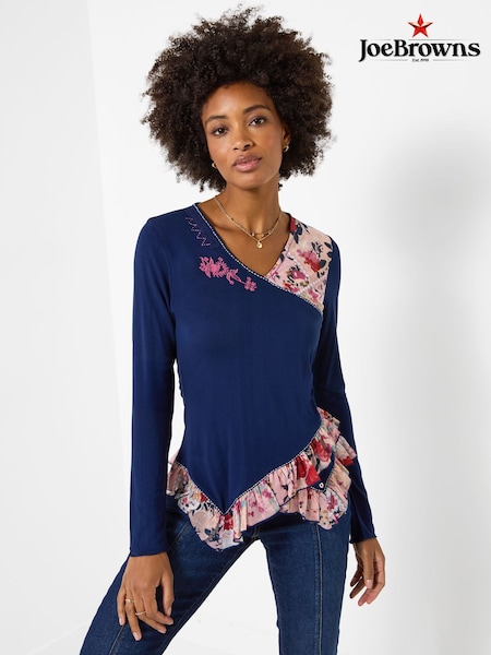 Zils - Joe Browns Chloe V-neck Jersey Top With Floral Printed Trim