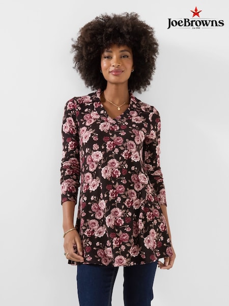Pink - Joe Browns Collared Floral Print Jersey Longline Top