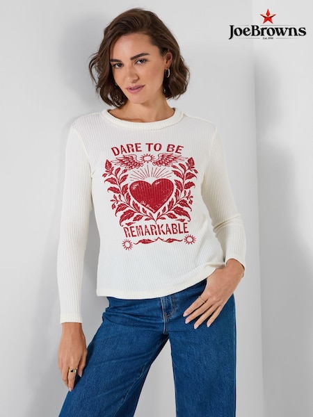 Cream - Joe Browns Waffle Textured Long Sleeve Jersey Top With Graphic