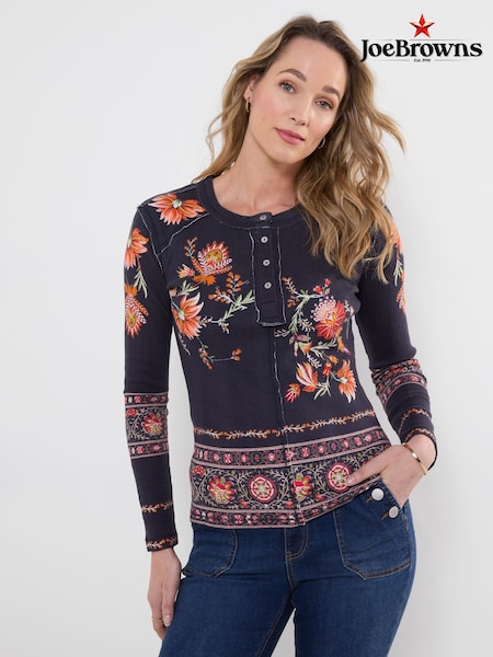 Blue - Joe Browns Alice Printed Ribbed Henley Top