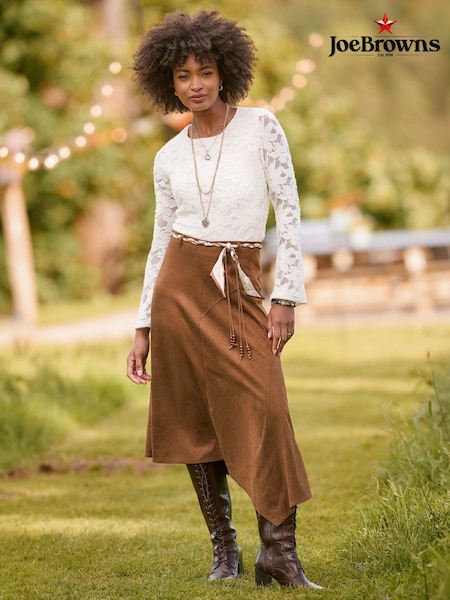 Brown - Joe Browns Faux Suede Midi Skirt With Braided Belt
