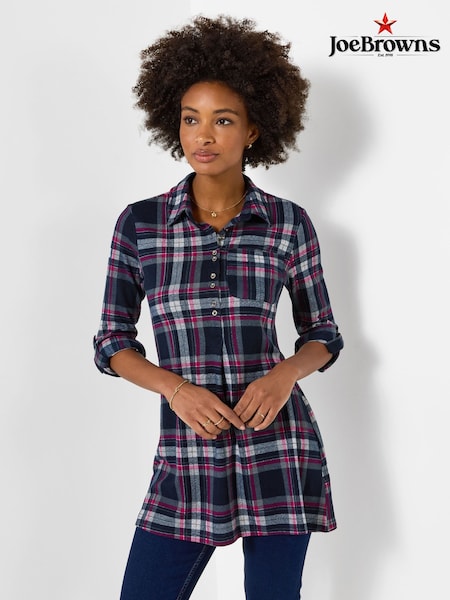 Blue - Joe Browns Collared Checked Print Jersey Tunic Top