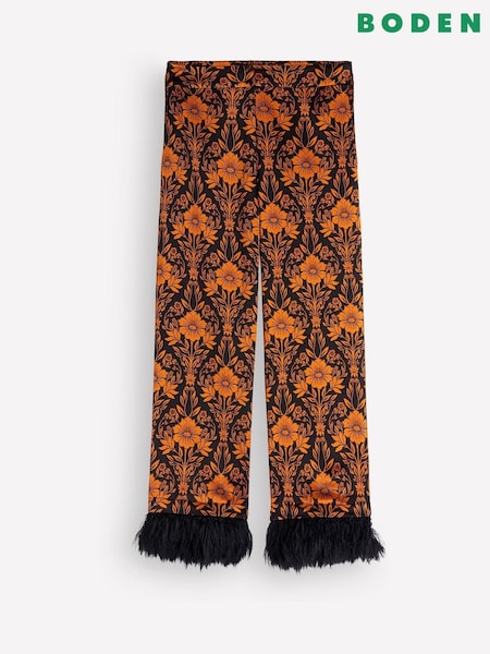 Brown - Boden Feather Trim Trousers