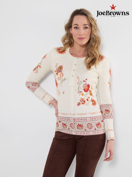 Cream - Joe Browns Alises apdrukāts rievots Henley tops