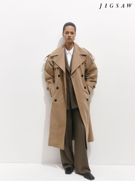 Jigsaw Cream Oversized Cotton Trench Coat (926469) | AED1,033