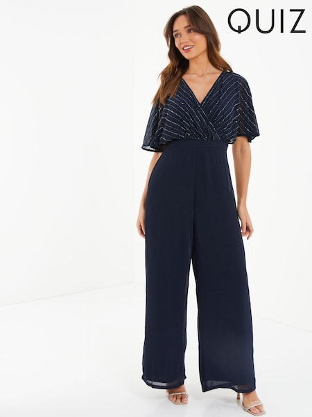 Quiz Blue Sequin Angel Sleeve Chiffon Jumpsuit (926471) | €36