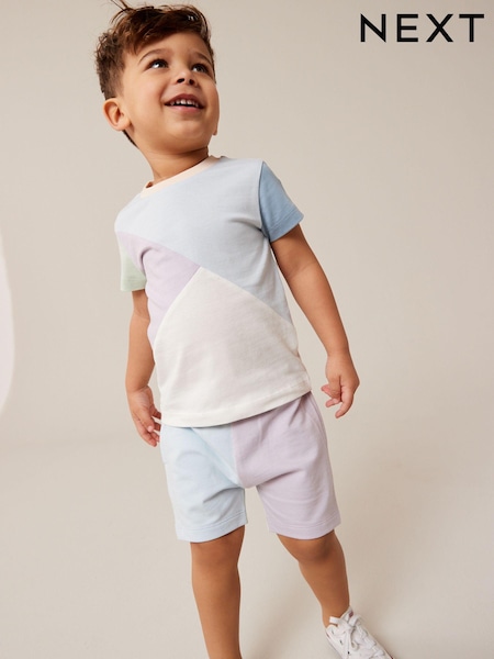 Lila vijolična/modra - 100% Cotton Short Sleeve Colourblock T-Shirt and Shorts Set (3mths-7yrs) (926478) | € 10 - € 14