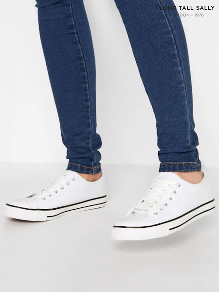 White - Long Tall Sally Canvas Low Trainers In Standard Fit
