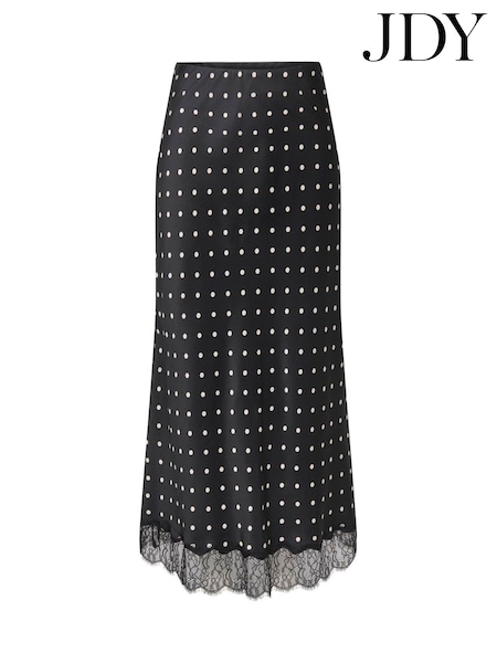 Juoda - Jdy Polka Dot Printed Satin Midi Skirt With Lace