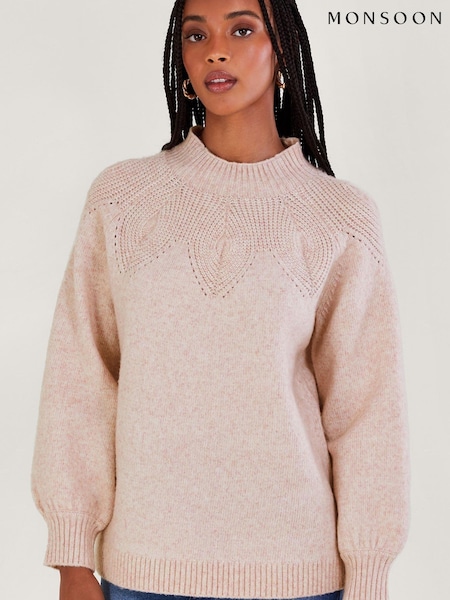 Pink - Monsoon Pattern Neck Jumper (927242) | 232 LEI