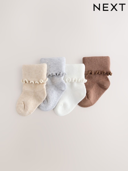 Neutral Turn Over - Frill Baby Socks 4 Pack