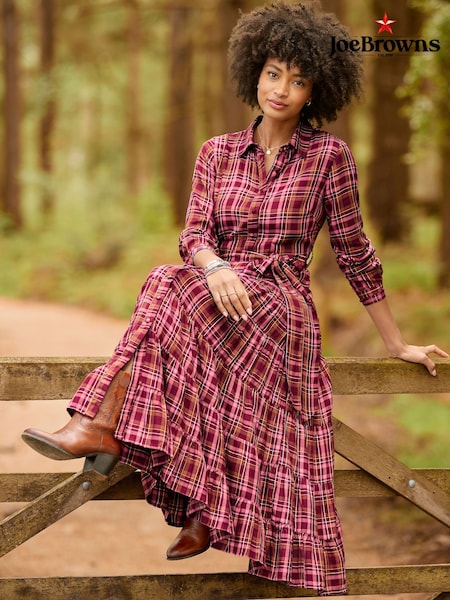 Red - Joe Browns Willow Check Button Through Maxi Dress