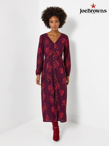 Red - Joe Browns Radiant Roses Button Through Maxi Dress