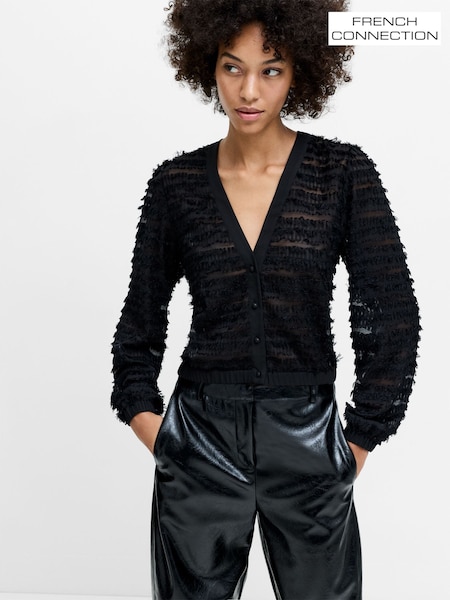 Black - French Connection Alana Texured Chiffon Cardigan