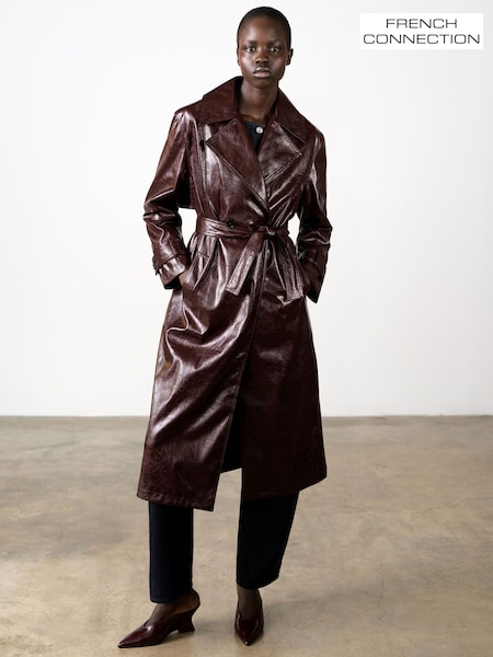 Red - French Connection Athene Criunkle Pu Trench Coat