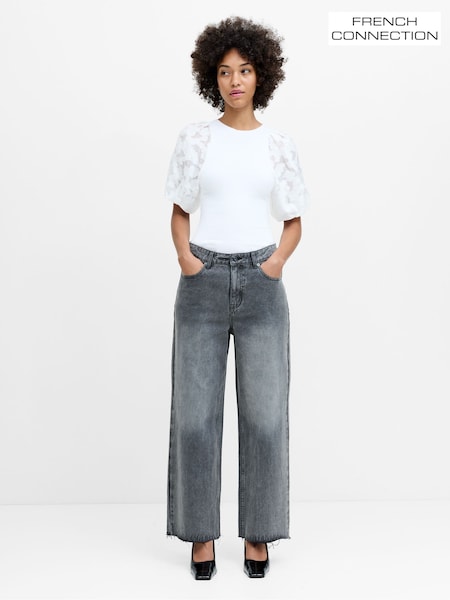 Gri - French Connection Dallas Denim Relaxed Ankle Straight Leg Jeans