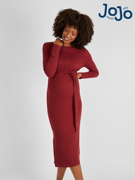 JoJo Maman Bébé Rust Red Ribbed Jersey Maternity Dress (928220) | €47