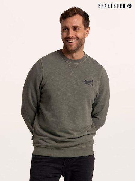 Green - Regular Brakeburn Aldridge Garment Dyed Crew Neck Sweat Top