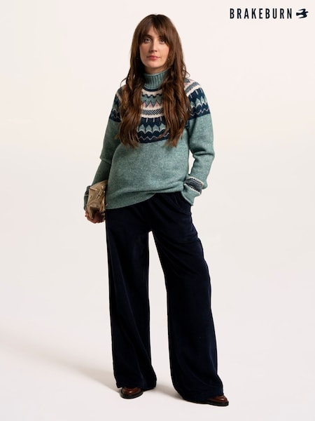 Green - Brakeburn Alma Fairisle Knitted Roll Neck Jumper