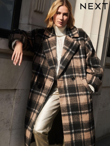 Коричневый - Longline Check Coat (928614) | €32