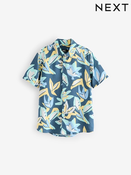 Blue Abstract Palm Short Sleeve Printed Shirt (3-12yrs) (928696) | €12 - €16