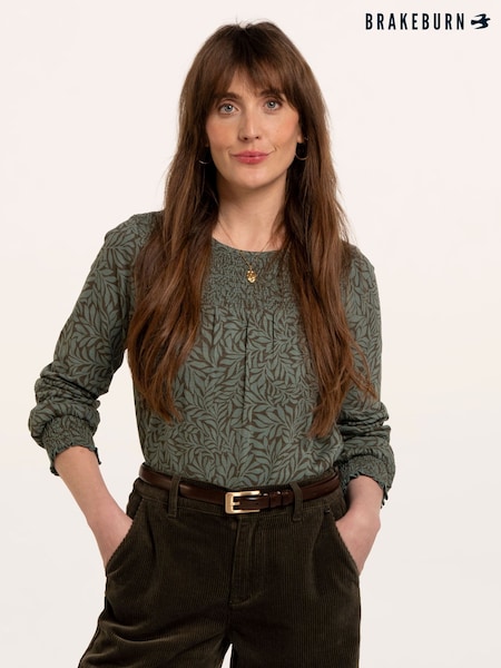 Vert - Brakeburn Brenda Smock Front Printed Long Sleeve T-shirt
