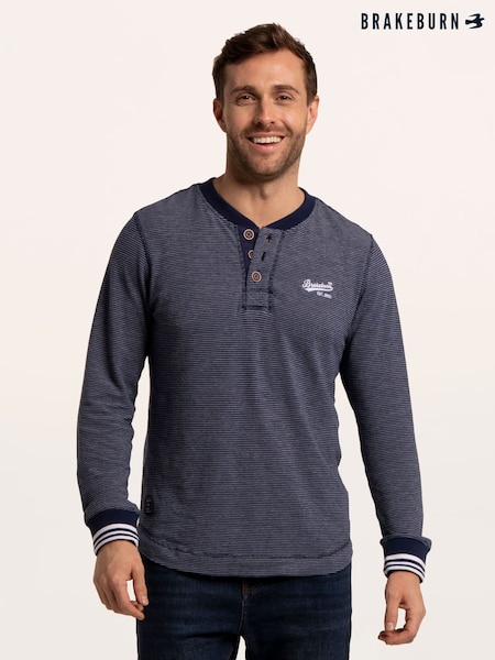 Blå - Regular Brakeburn Rock Stripe Textured Henley T-shirt