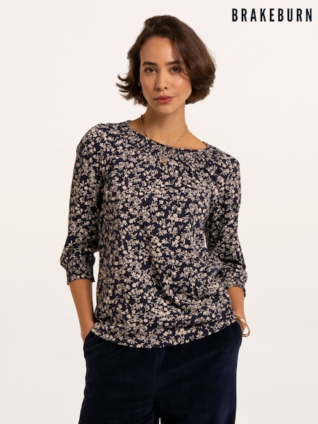 Blue - Brakeburn Brielle Printed 3/4 Sleeve T-shirt