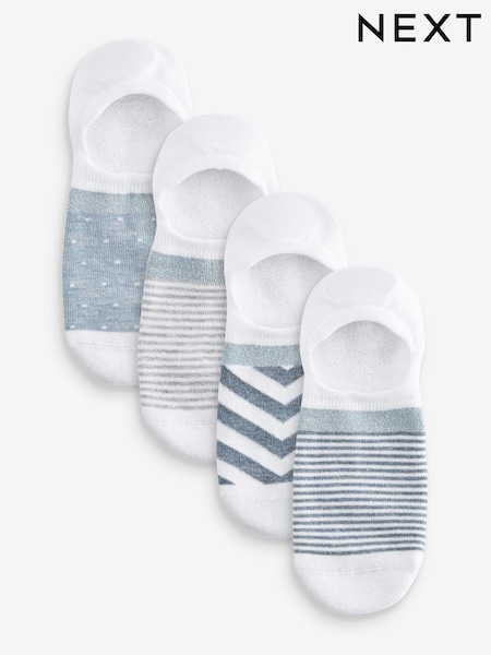 White/Blue Sparkle Stripe Invisible Socks 4 Pack (929378) | €7