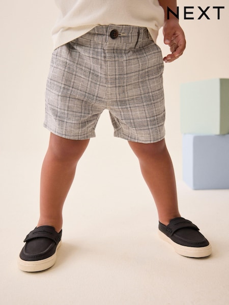 Grey Check Linen Blend Chino Shorts (3mths-7yrs) (929392) | AED17 - AED22
