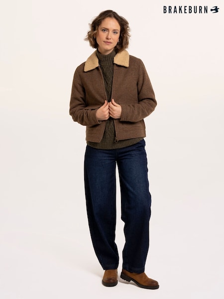Brown - Brakeburn Hemlock Faux Fur Collar Textured Coat