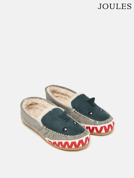 Joules Boys' Quinn Navy Shark Moccasin Slippers (929548) | R$ 245