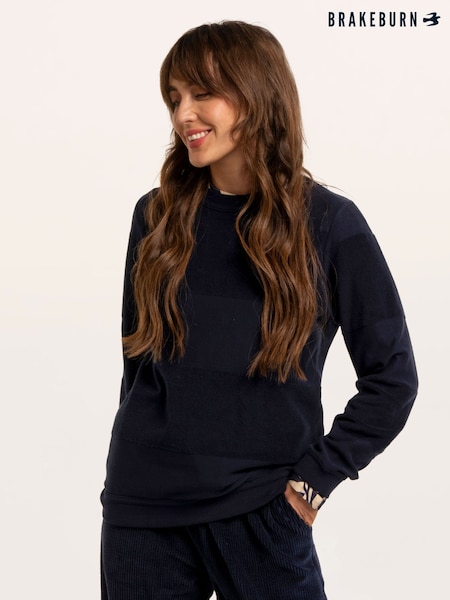 Blue - Brakeburn Lepe Textured Stripe Crew Neck Sweatshirt
