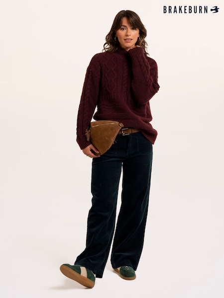 Brown - Brakeburn Freya Cable Knitted Funnel Neck Jumper