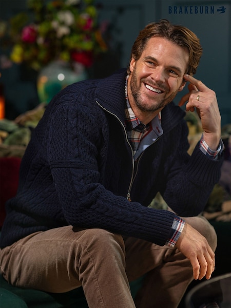 Blue - Regular Brakeburn Colindale Full Zip Knitted Jumper
