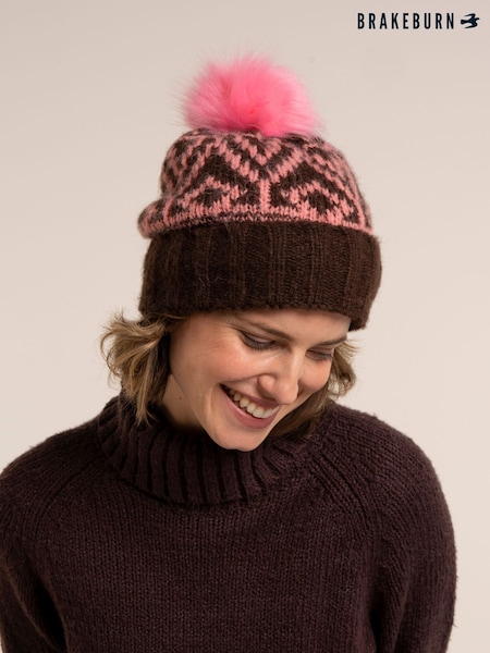 Brown - Brakeburn Nessa Fairisle Knitted Bobble Hat