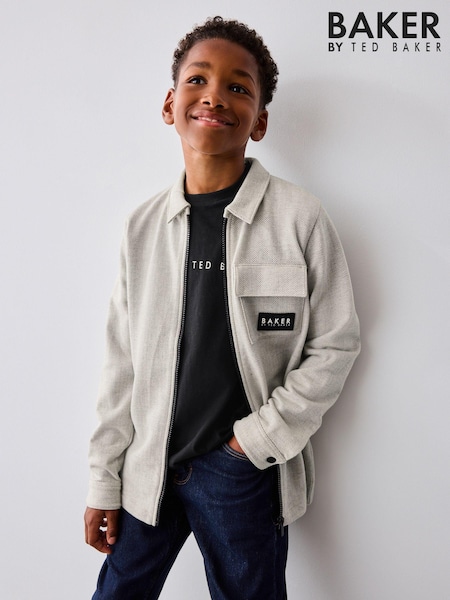Baker by Ted Baker Neutral 100% Cotton Herringbone Shacket and T-Shirt Set (929965) | €25 - €30