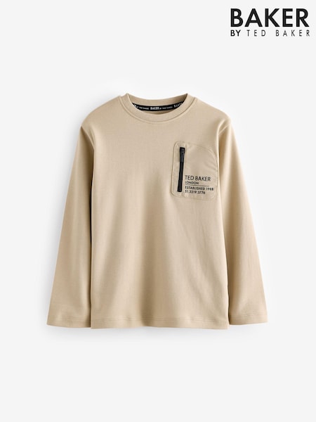 Baker by Ted Baker Heavyweight Stone Long Sleeve Nylon Pocket T-Shirt (930041) | 14 € - 18 €