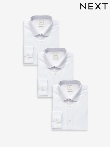 White Regular Fit Easy Care Single Cuff Oxford Smart Shirts 3 Pack (930185) | 315 zł
