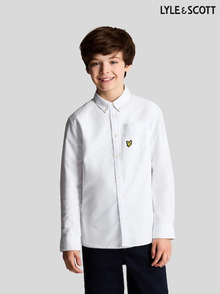 Lyle & Scott White Boys Long Sleeve Oxford 100% Cotton Shirt (930541) | €23 - €27