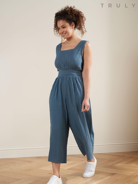 Truly Blue 100% Cotton Cheesecloth Square Neck Jumpsuit (930729) | €59