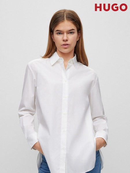 HUGO White Relaxed Fit Stretch Cotton Blouse (930808) | €99