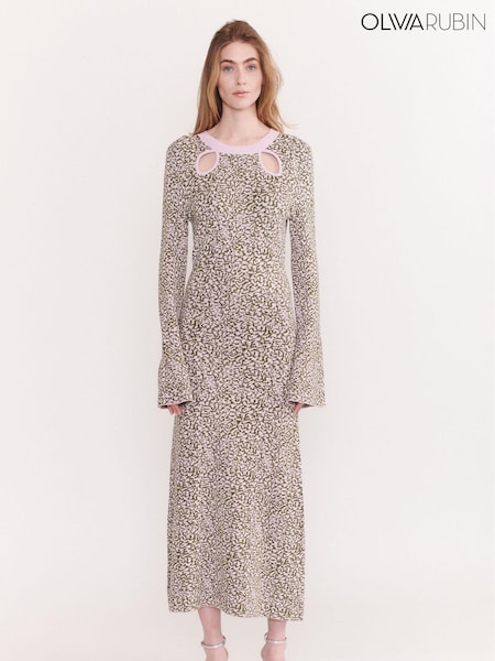 Olivia Rubin Green James Knitted Midi Dress with Cutout Neckline and Fluted Sleeve (931222) | €178