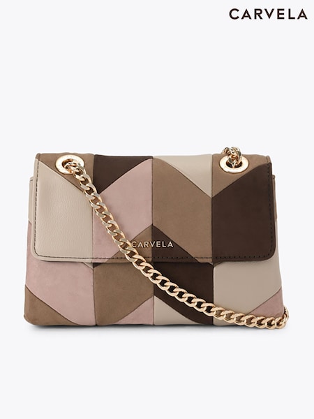 Brown - Carvela Rosa Patchwork Chain Shoulder Bag