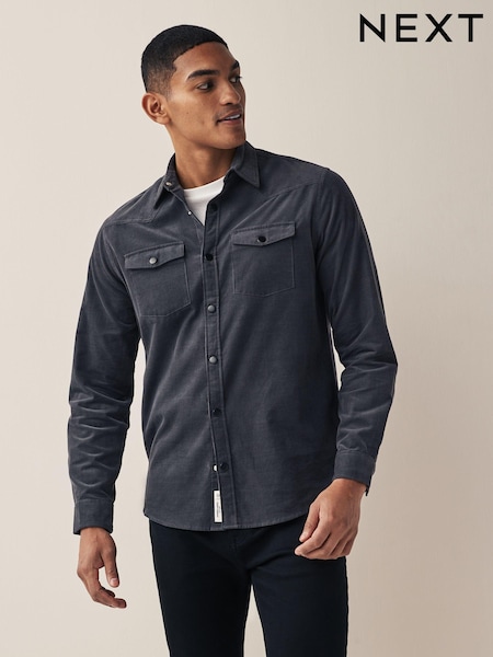 Charcoal Grey Cord Twin Pocket Western Long Sleeve 100% Cotton Shirt (931312) | AED99